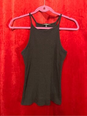 Black Ribbed High Neck Tank